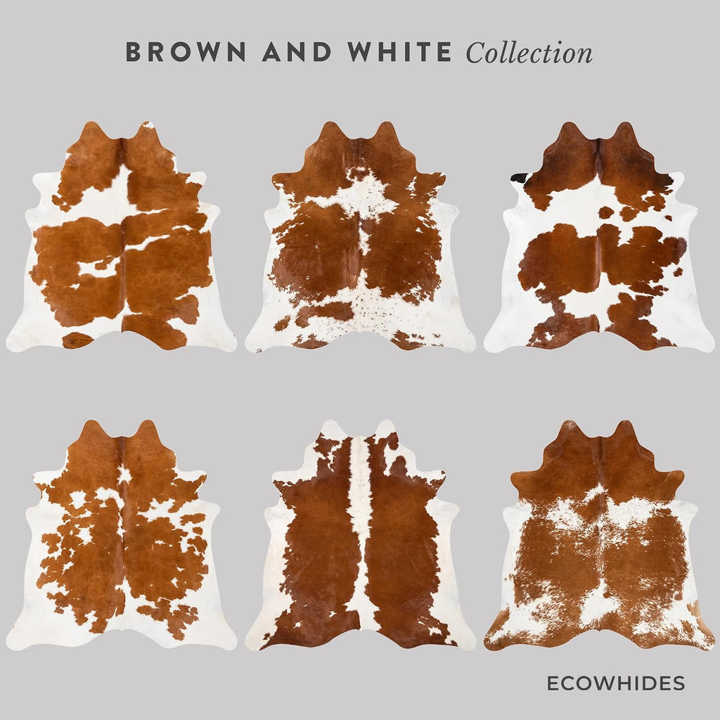 100% Genuine Brazilian Cowhide Rug - Brown and White - Luxury Cowskin Leather Area Rug Décor 7 x 6 feet