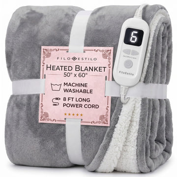Electric Heated Throw Blanket 50"x60", 8ft Cord, 6 Heat Levels