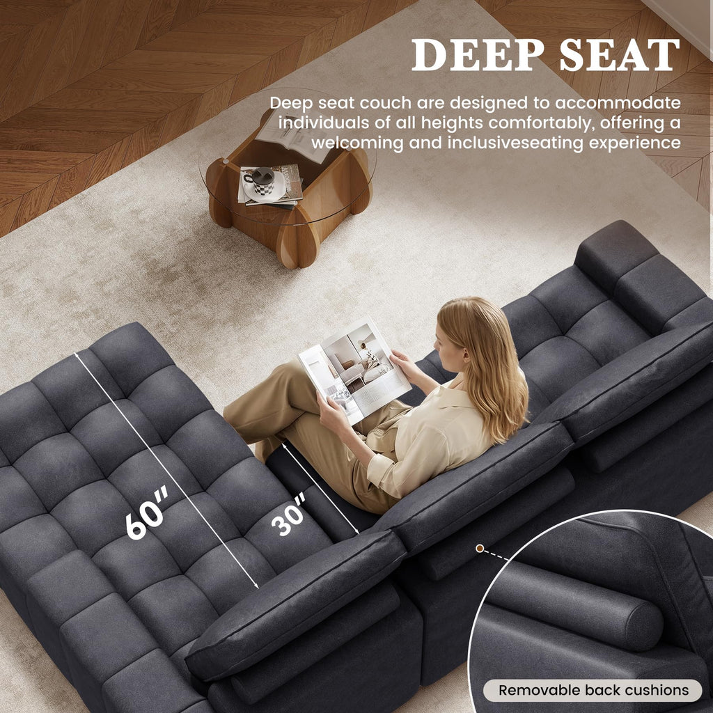 110'' Faux Leather Boneless Modular Sectional Couch, Black Right Facing