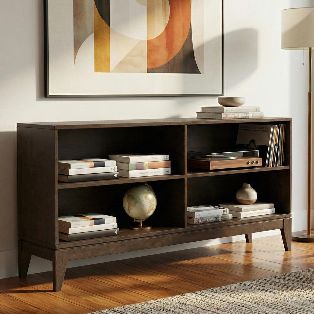 Harper 30" Tall Solid Wood 4-Shelf Bookcase in Walnut Brown