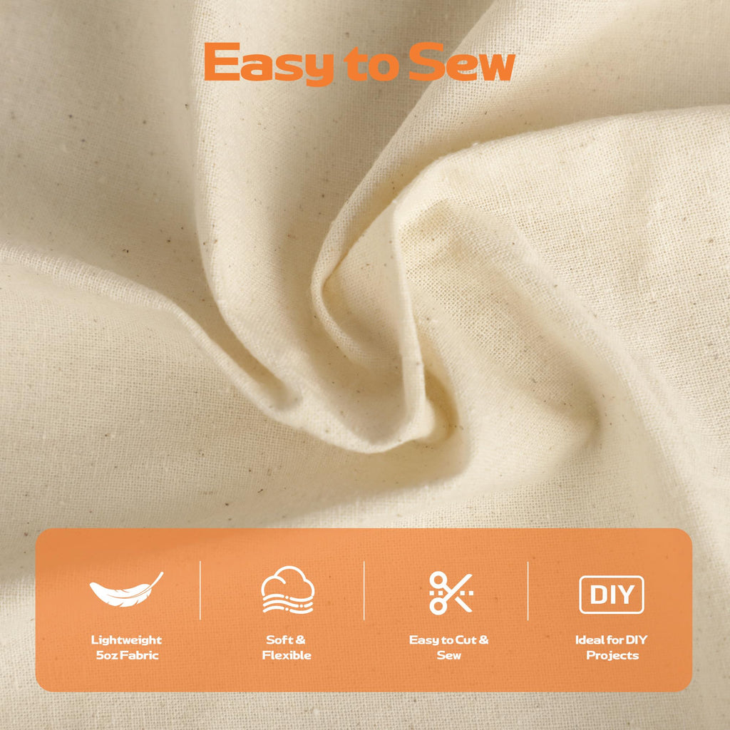 5 oz Lightweight Canvas Fabric, Soft Natural Cotton Blend 60'' Wide for Sewing, Painting, Tote Bags, Embroidery, DIY