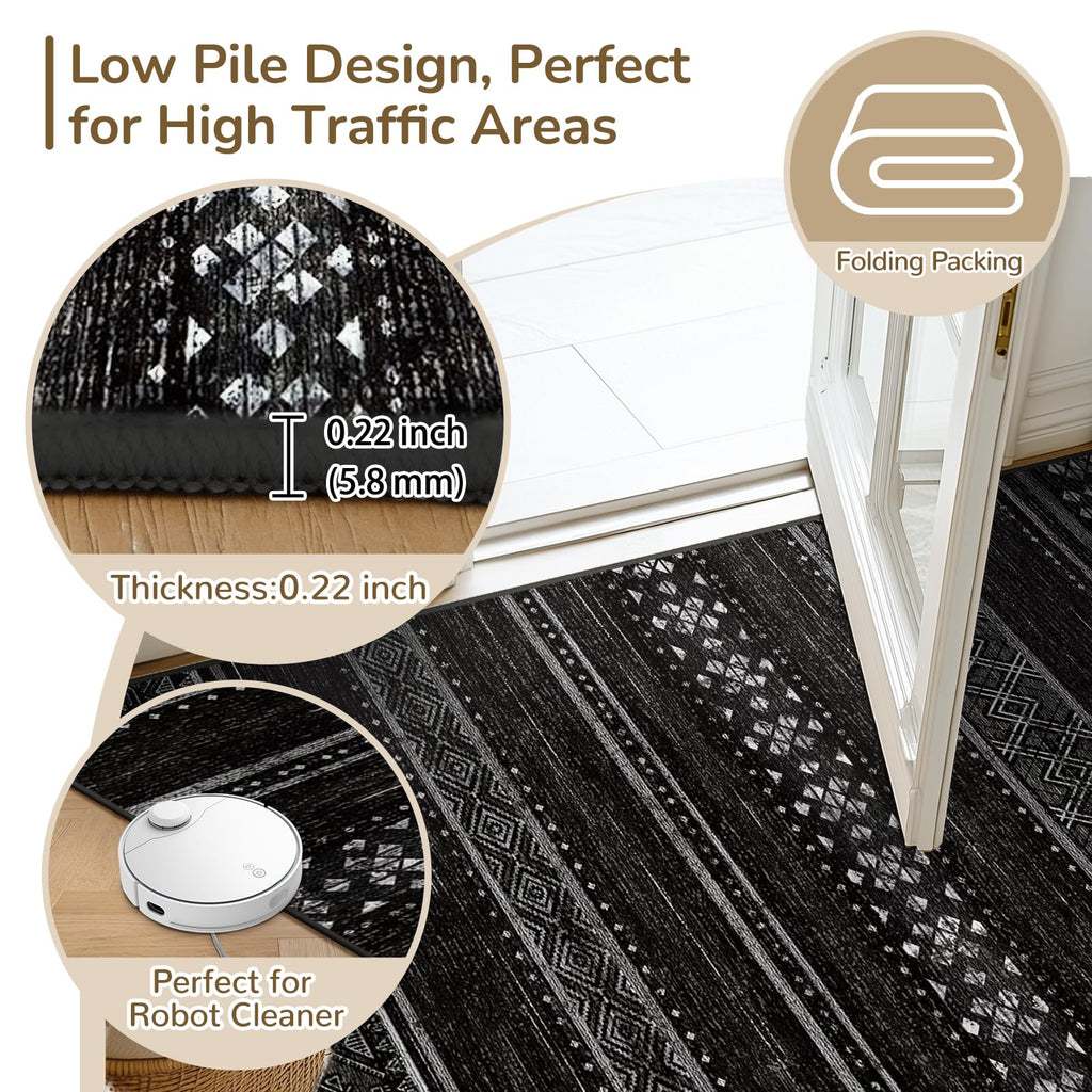 Washable Area Rugs Boho Runner Rug Black/White
