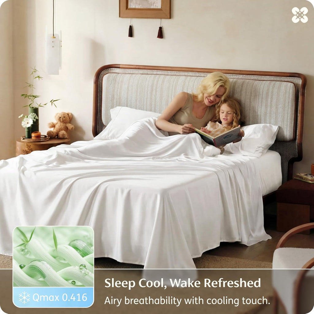 100% Organically Grown Bamboo Viscose King Sheets Set | Cooling Bedsheets for Hot Sleepers | Luxury Silky Soft