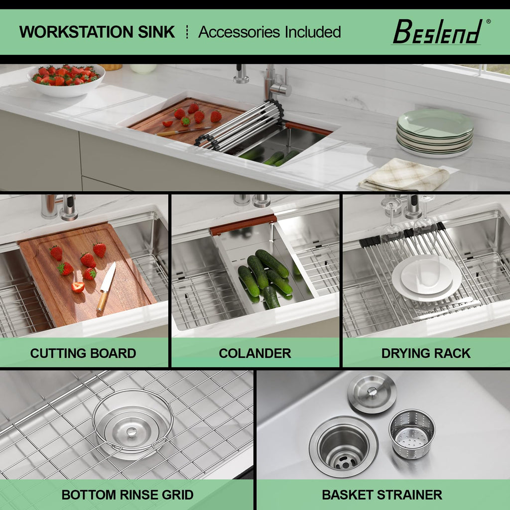 27 Inch ADA Undermount Workstation Kitchen Sink