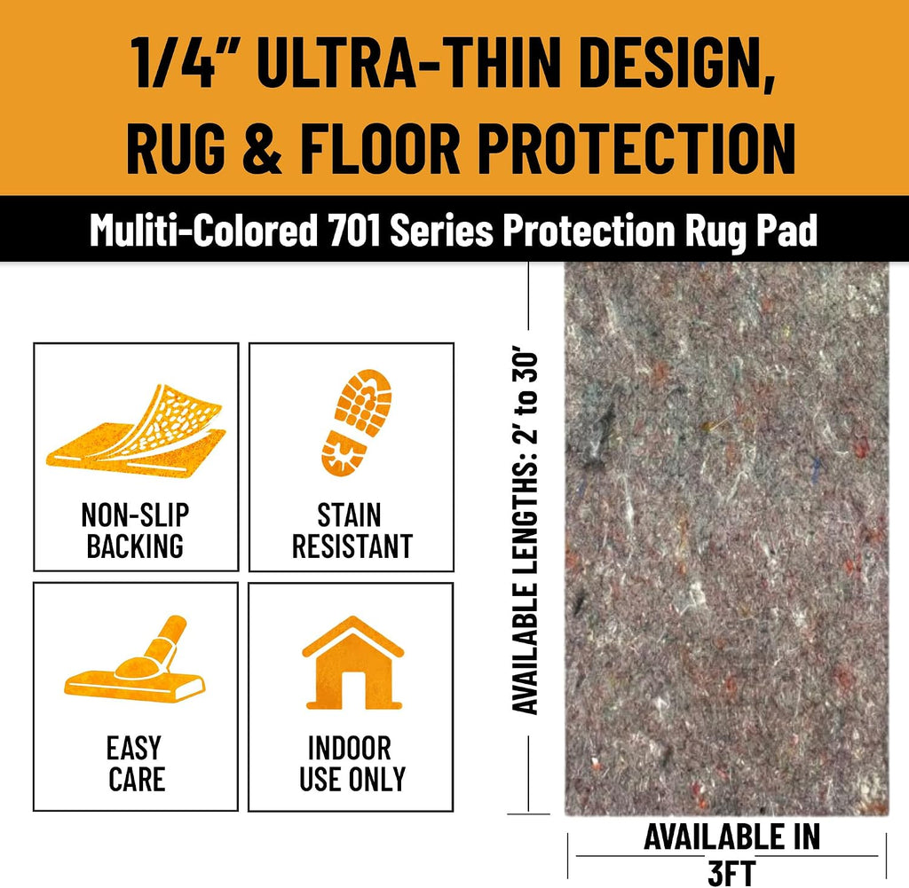 3' x 12' Non-Slip Rug Pad Gripper 1/4 Inch Thick Dual Surface Felt + Rubber Gripper - Safe for All Floors, Brown