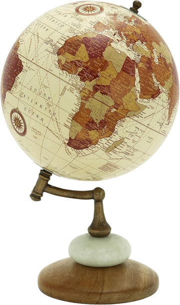Contemporary Mango Wood Globe Globe, 8" x 8" x 14", Cream