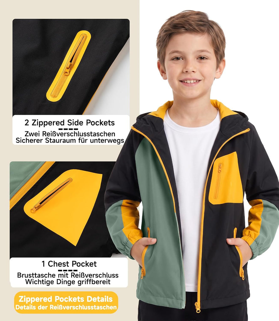 Boys Rain Jacket Waterproof Windbreaker with Hood Mesh Lined