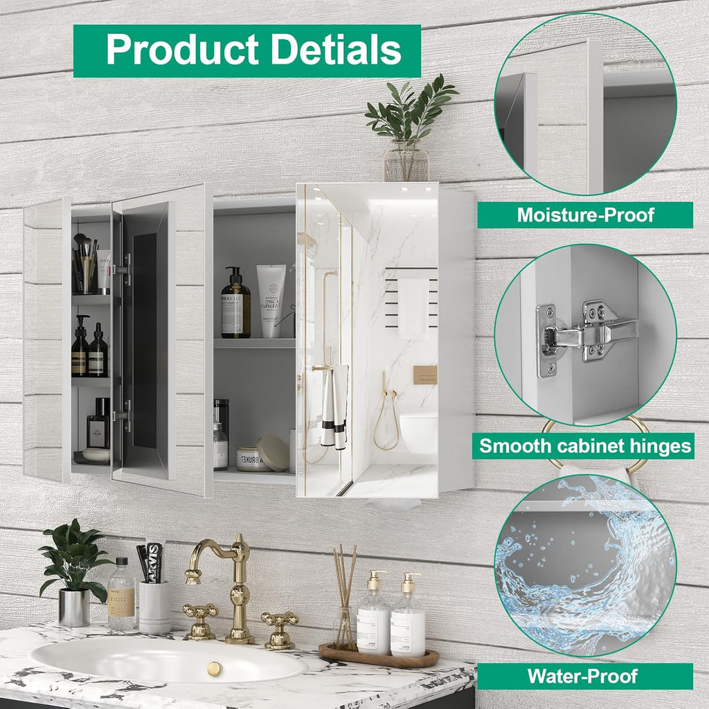 40 x 28 Farmhouse Medicine Cabinet, Tempered Frameless Bathroom Mirror with Storage, Silver Recessed or Surface Mount