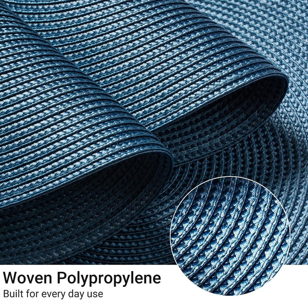 Round Braided Placemats Table Mats for Dining Tables Woven Washable Non-Slip Place mats 15 in(Blue, ) - Set of 6