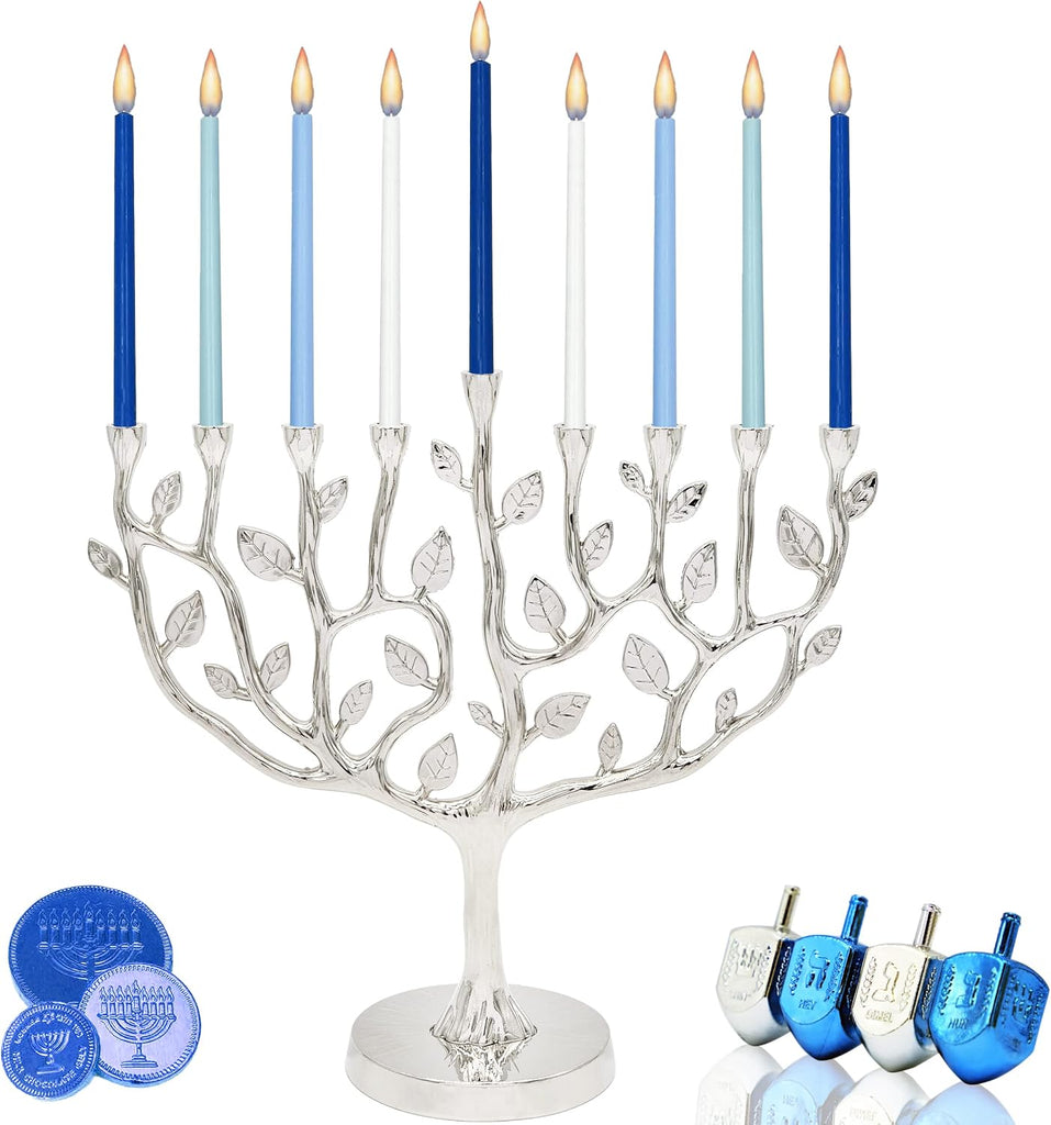 Hanukkah Tree of Life Hanukkah Antique Silver Finish Large 11 Inches Long