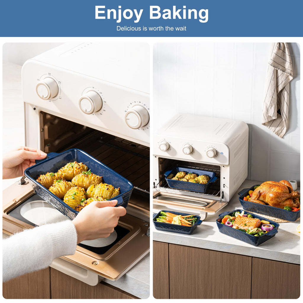 Casserole Dishes for Oven, Baking Dishes, Ceramic Bakeware Sets of 4, Rectangular Baking Pan Set with Handles for