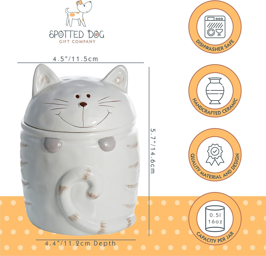 Ceramic Jar with Lid for Countertop, Cat Treat Container, Cute Decorative Kitchen Storage Jar for Tea Coffee Sugar