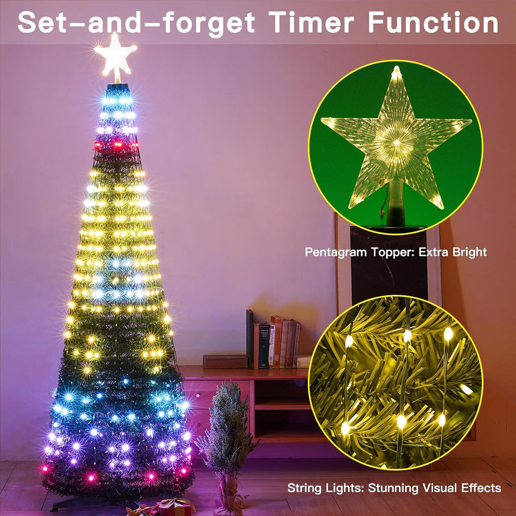 7ft Smart Christmas Tree Lights, 400 LED RGB+White, DIY 16 Million Colors & 12 Modes, App & Remote Control