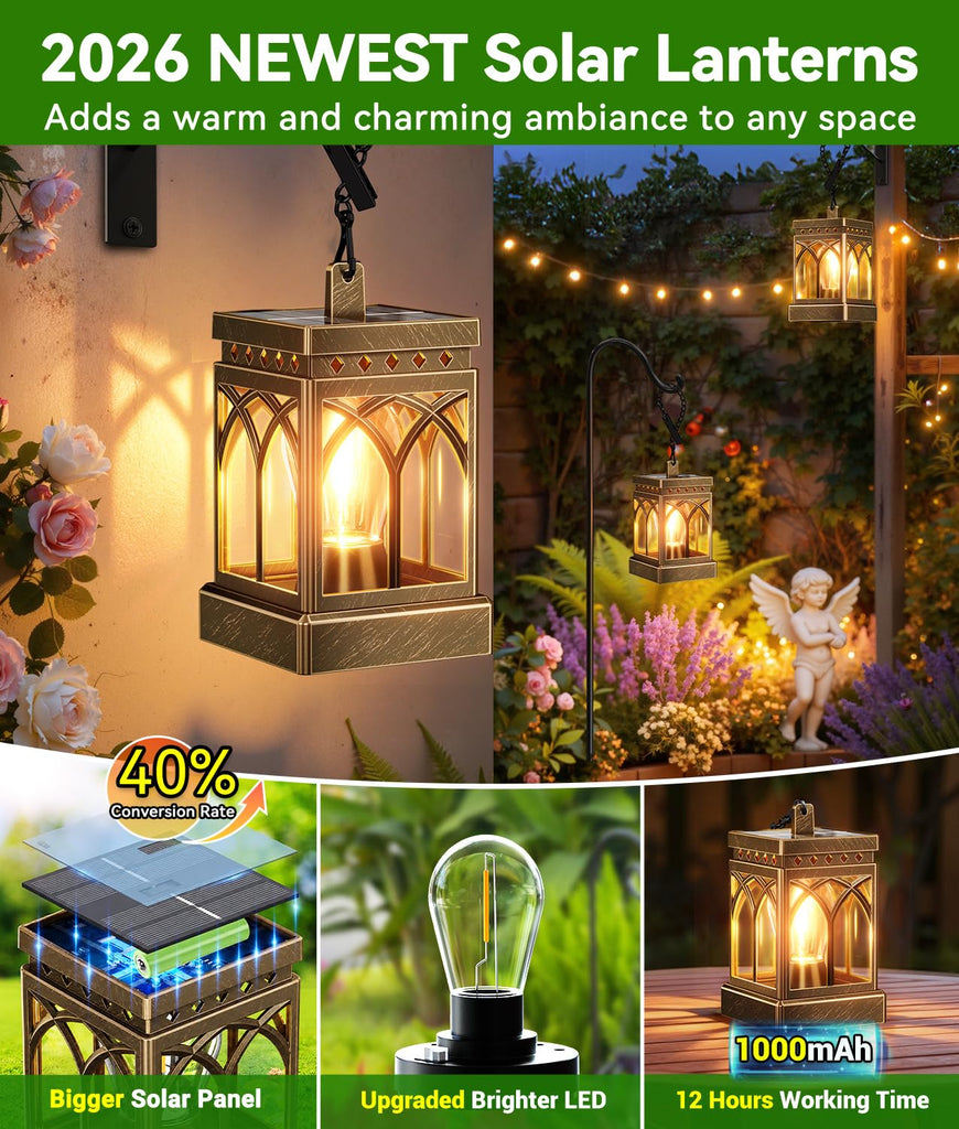 6 Pack Solar Lanterns Outdoor Waterproof, Brighter Hanging Solar Lantern Lights for Outside, Auto ON/Off Lanterns