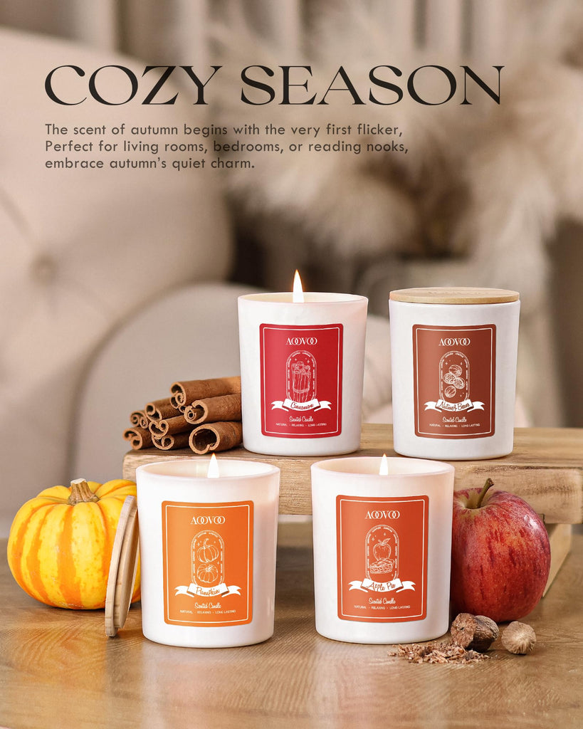 Fall Candles Set for Women - Aromatherapy Candle with Crystals Inside, 28 oz 200 Hour Long Lasting, 4 Pack Candles