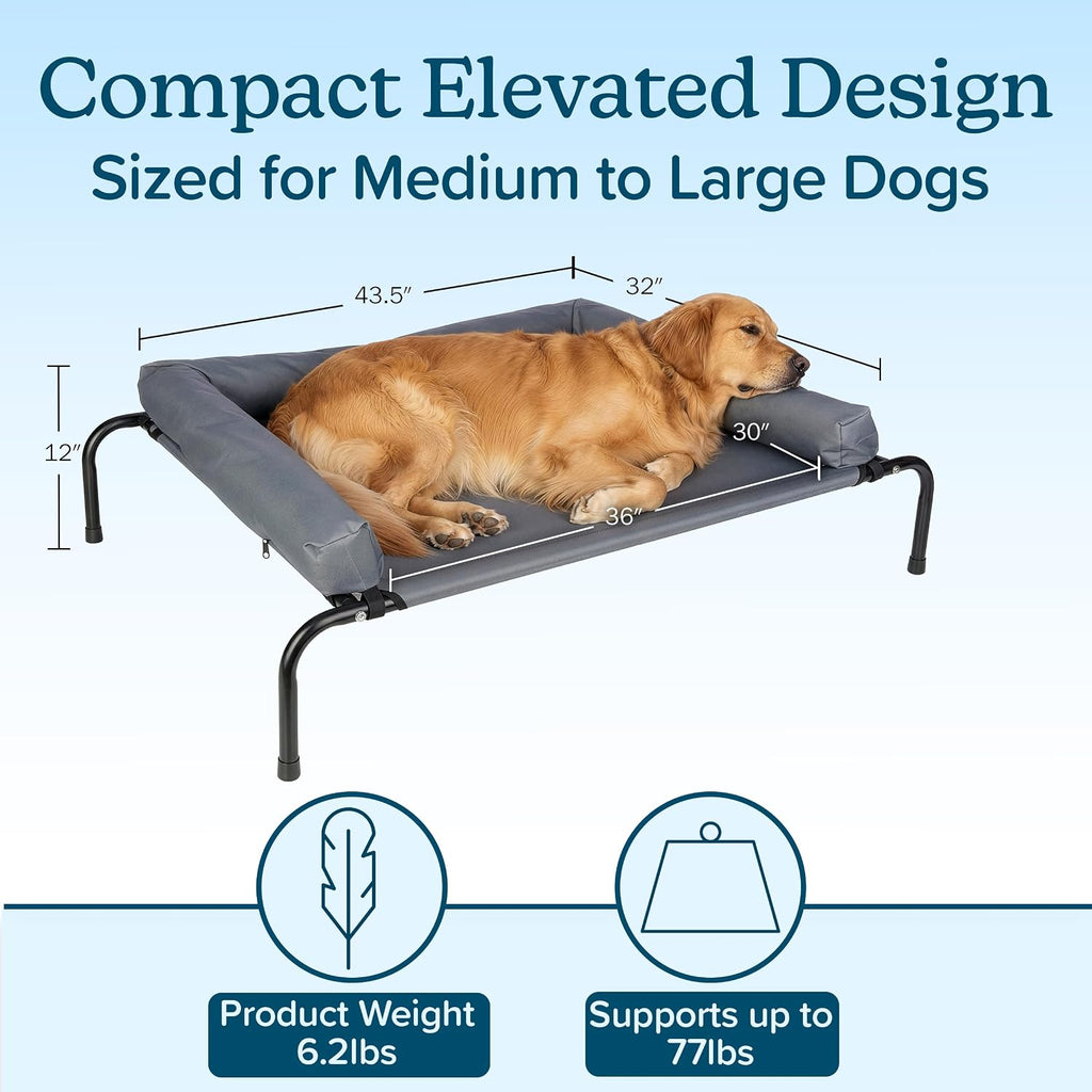Elevated Dog Bed with 3-Sided Removable Bolster, Gray