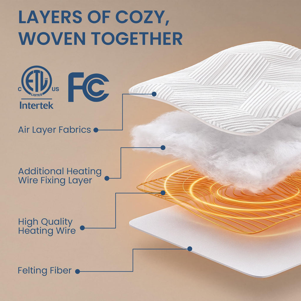 Heated Mattress Electric Pad King Size Dual Control Bed Warmer, Deep Pocket, Side Storage Pouch for Controller