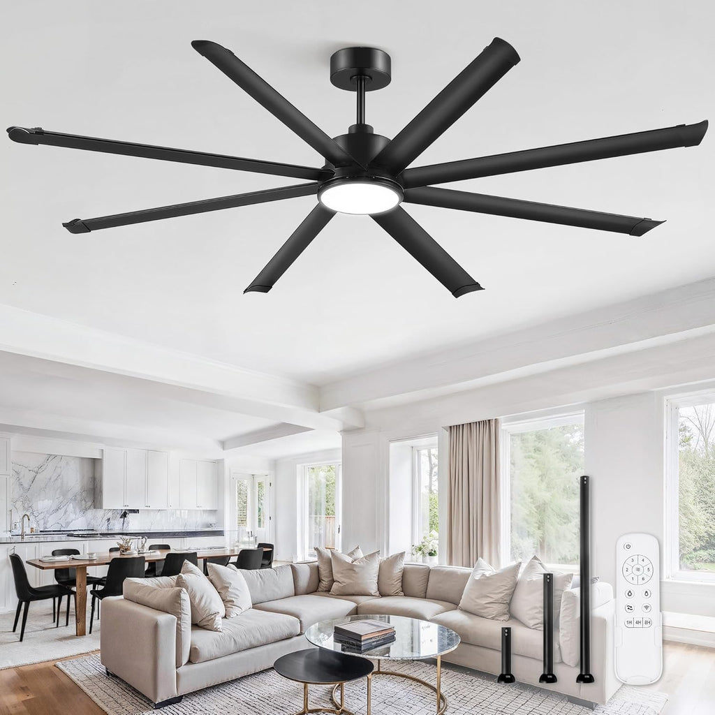 84" Ceiling Fan with LED Light and Remote - Black