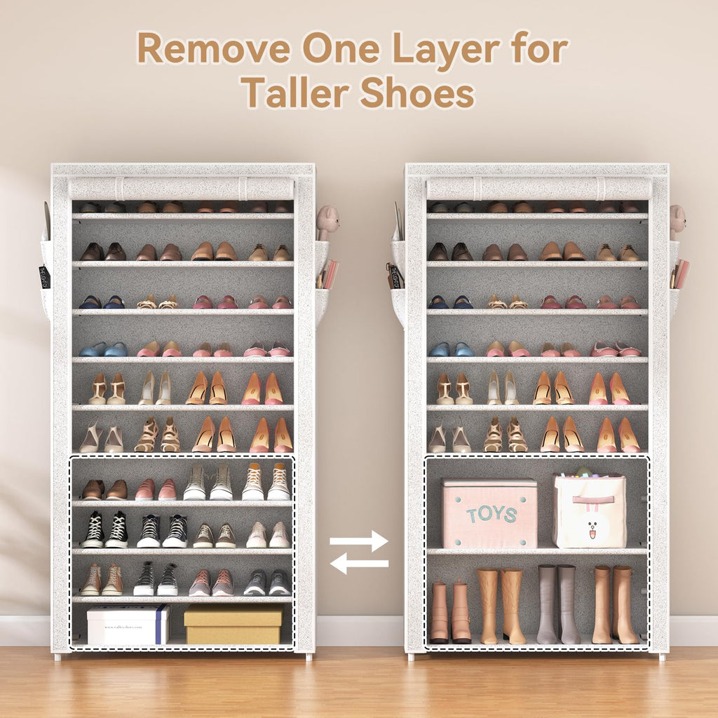 10 Tier Shoe Rack with Covers Large Capacity Stackable Tall Shoe Shelf Storage for 50-55 Pairs Shoe and Boot, Sturdy