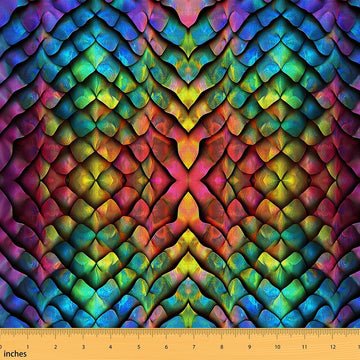 Mermaid Scales Fabric By The Yard, Rainbow Fish Scales Upholstery Fabric, Ocean Marine Life Animal Decorative Fabric, 3D