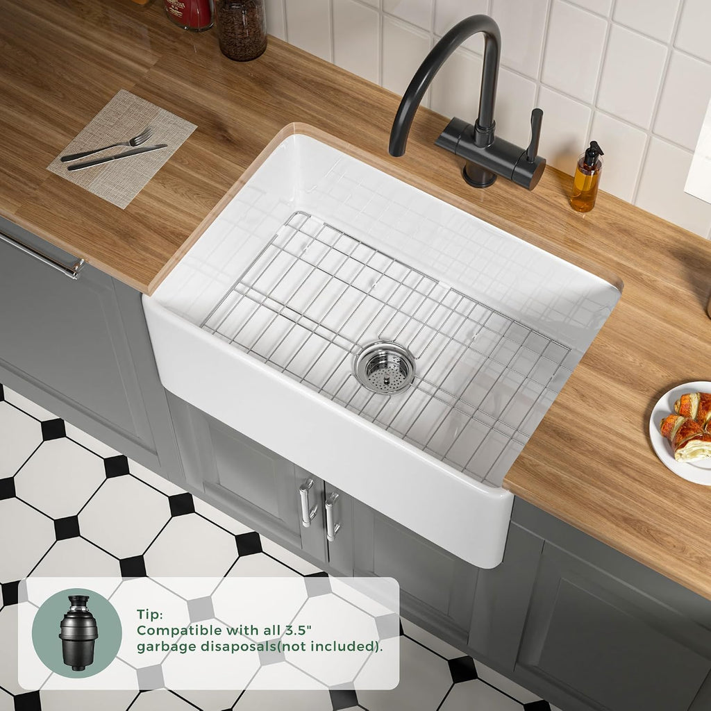 Fireclay Apron Front Farmhouse Sink 27" White for Laundry,Kitchern | 27"x18x10 Inch Farm Sink Heavy Duty Fireclay