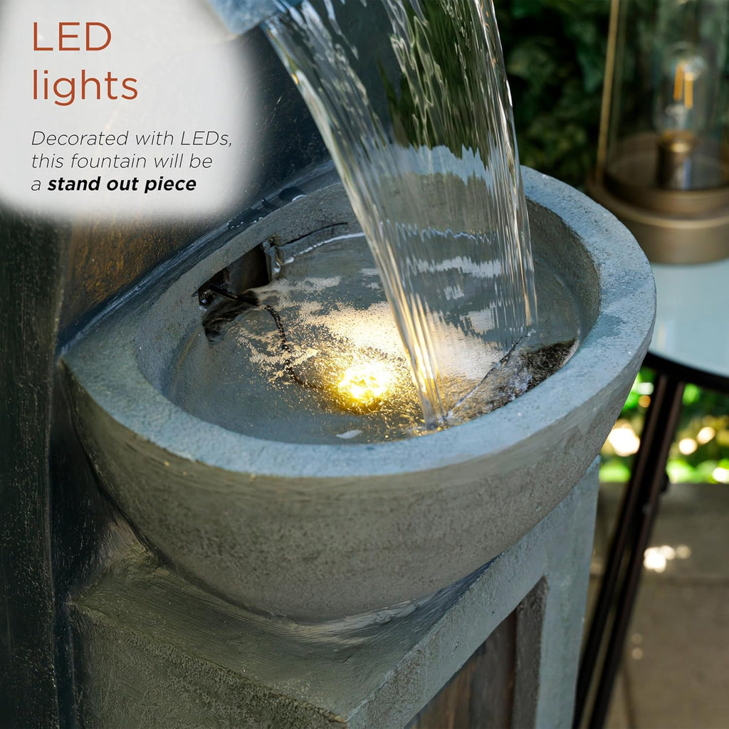 41" Tall Outdoor Basin Waterfall Floor Fountain with LED Lights