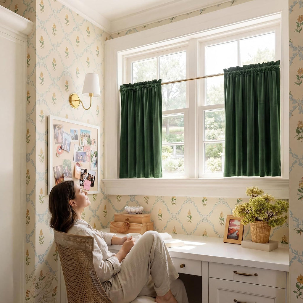 Olive Green Velvet Curtains 2 Panels