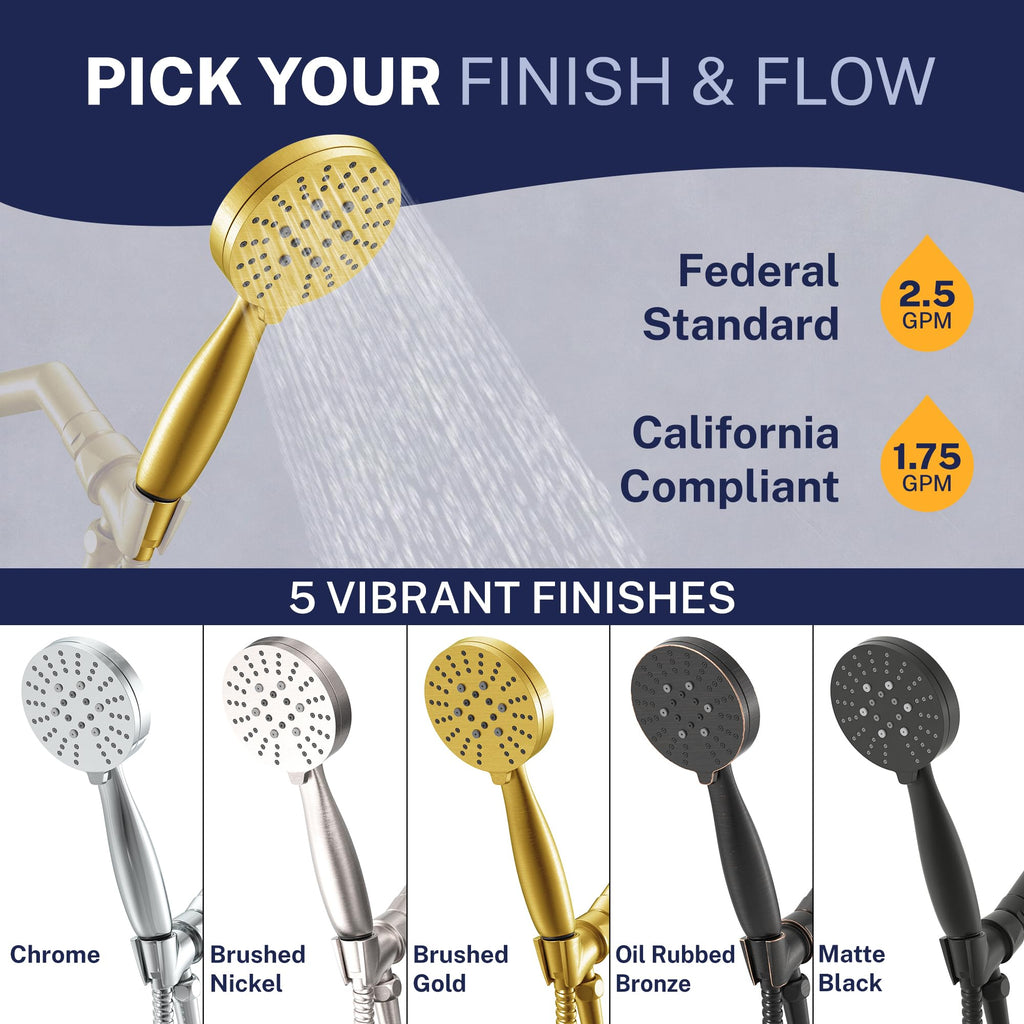 Metal Handheld Shower Head High Pressure, 3 Spray Shower Wand