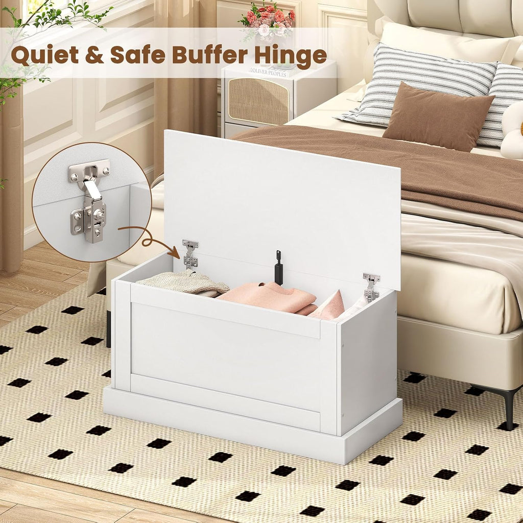 35.5-Inches Storage Chest with Safety Metal Hinges, Wooden Flip Top Tool Trunk, Hydraulic Strut, Organizer Box, Large