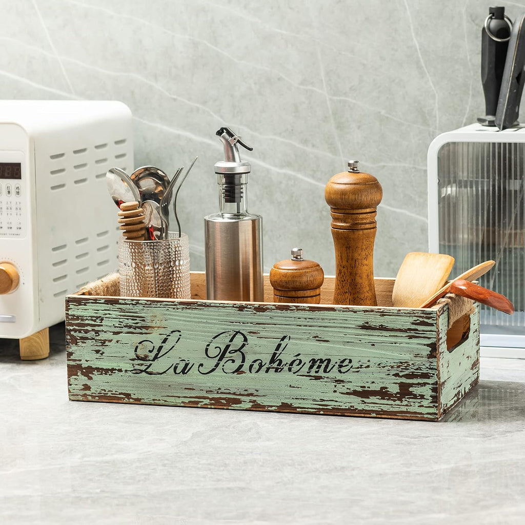 Farmhouse Distressed Wooden Storage Box, Rustic Bathroom Decor Box, Decorative Toilet Tank Basket, Vintage Countertop