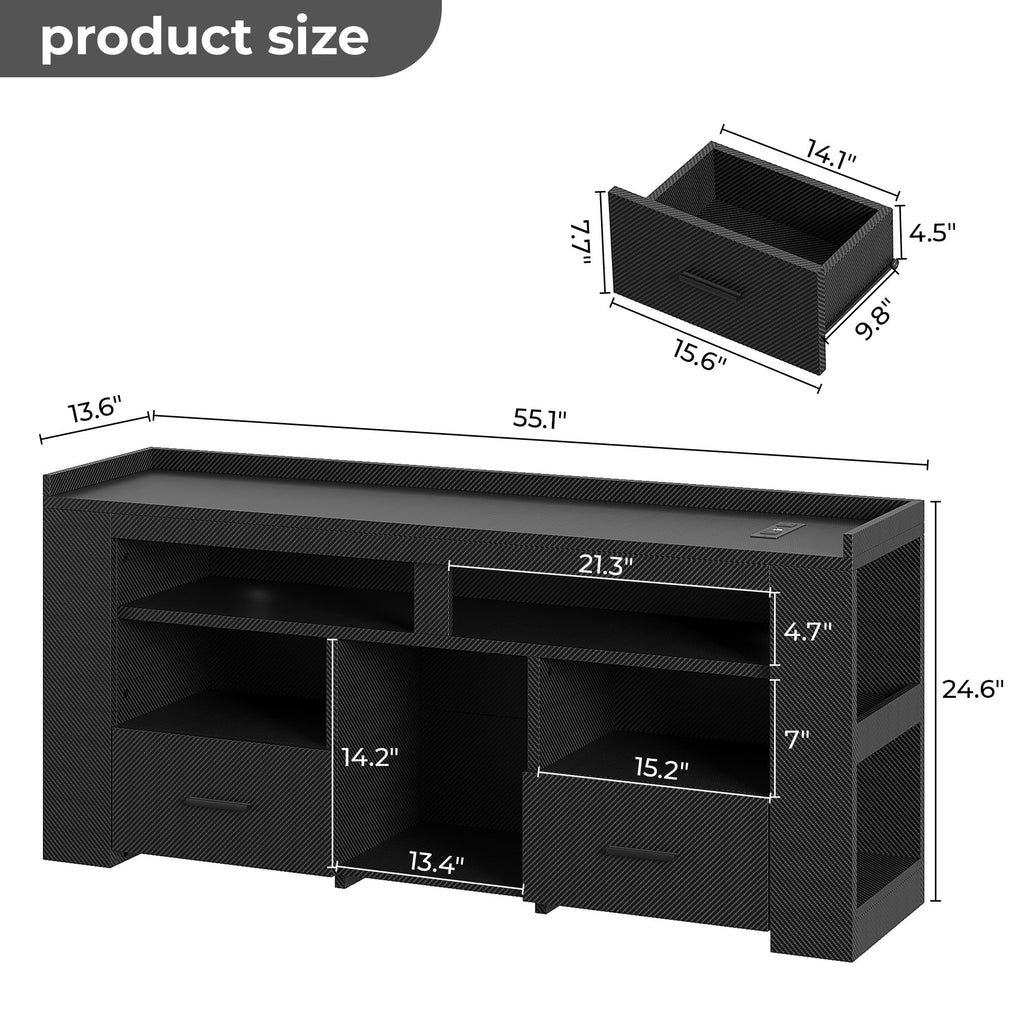 55" TV Stand for 65 Inch TV, Carbon Fiber Entertainment Center