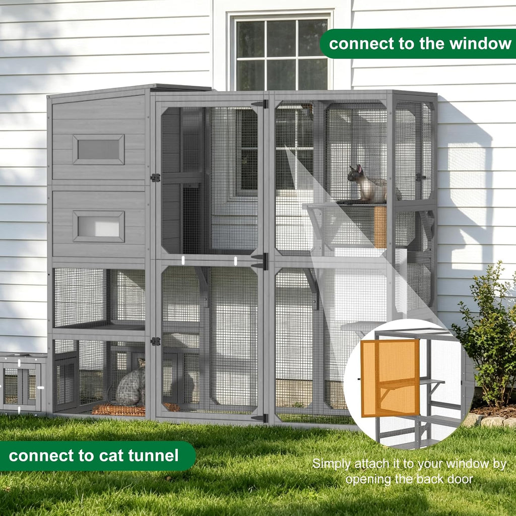 Catio Outdoor Cat Enclosure, 70 inch Large Cat House, Grey