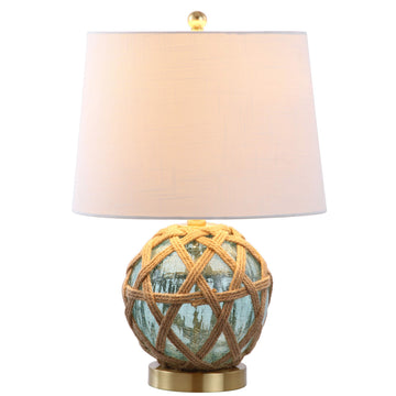 Andrews Table Lamp 21.5" Nautical Glass and Rope, Brown/Aqua