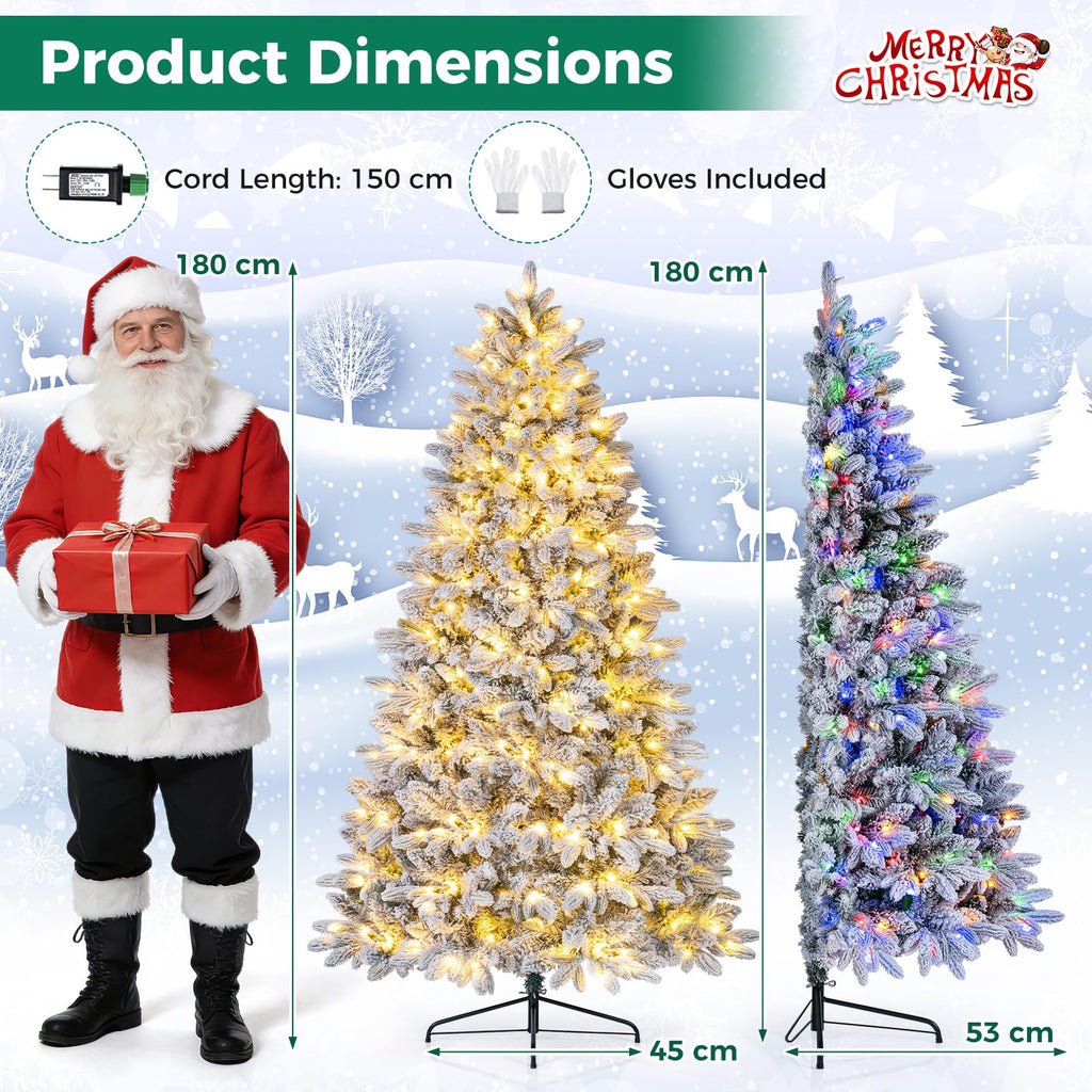 6 FT Snow-Flocked Pre-Lit Half Christmas Tree for Wall Corner