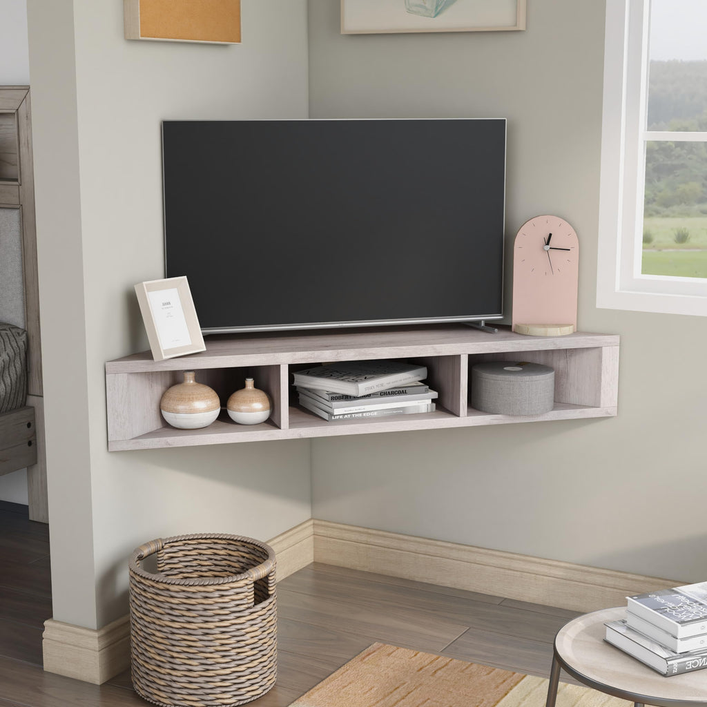 French 46.5 inch Modern Floating TV Stand with Storage, Floating Corner Shelf for Wall, Wood Entertainment Center