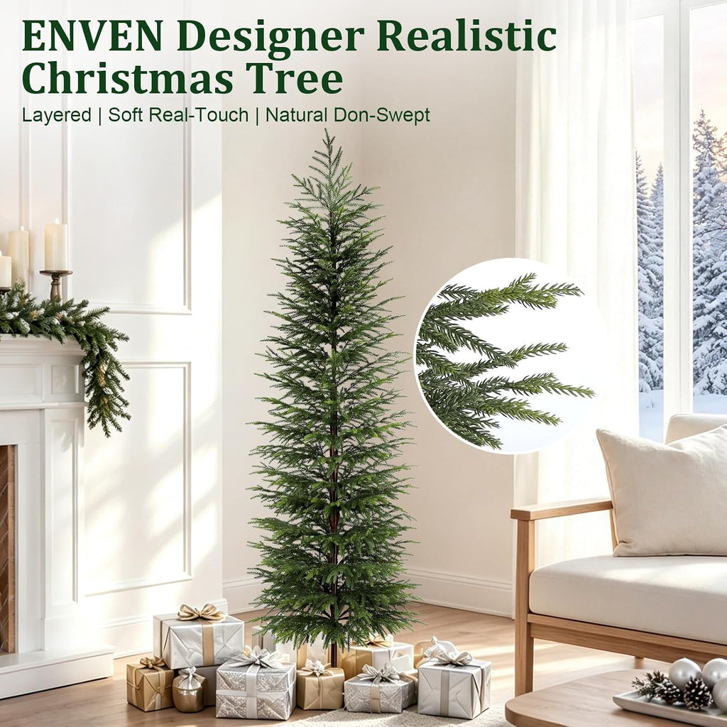 7FT Unlit Artificial Norfolk Pine Tree, Real-Touch PE Material, Family & Pet Friendly, Faux Slim Christmas Tree