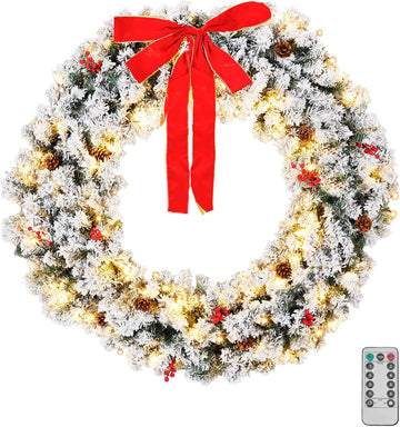48 in Snow Flocked Christmas Wreath, 150 Warm White Lights