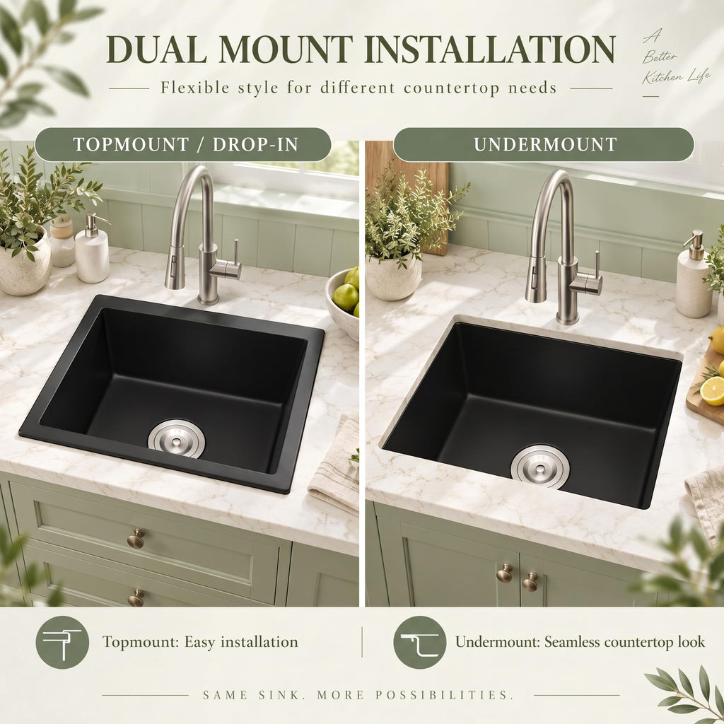 Black Bar Sink 15×17 Inch, Undermount & Drop-In Small Kitchen Sink