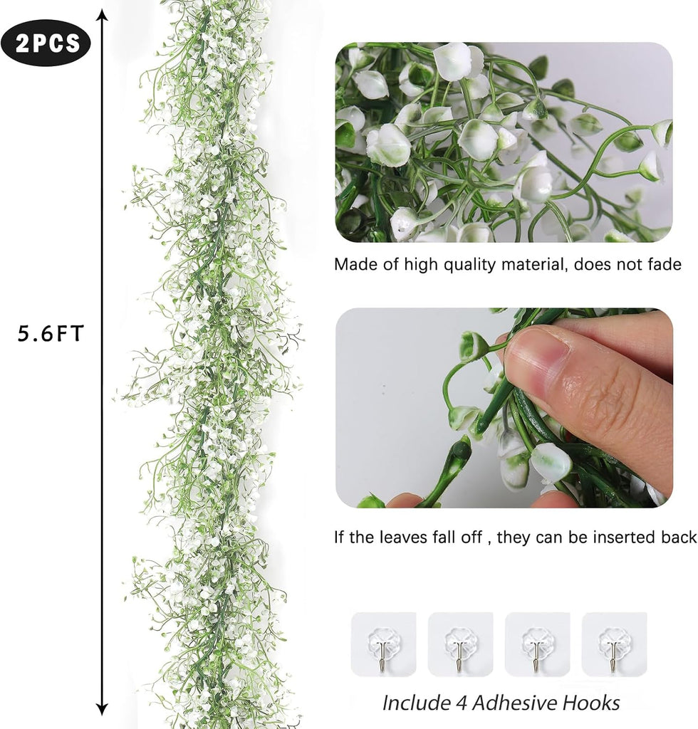 Artificial Wisteria Garlands 5.6Ft Plastic Hanging Vines White - Set of 2