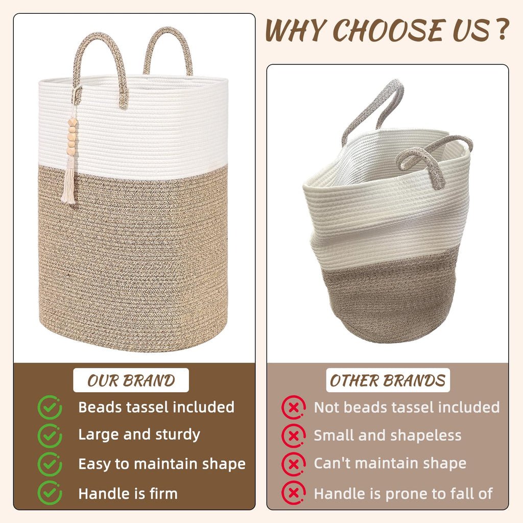 Woven Laundry Basket for Clothes, 80L Large Rectangle Laundry Hampers with Beads Tassel, Nursery Storage Basket for
