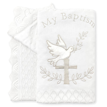Baptism Christening Baby Blanket, 100% Cotton, White