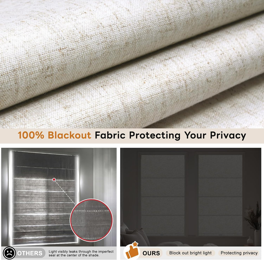 No Drill Blackout Roman Shades for Indoor Windows,Cordless Roman Blinds,Linen No Tools Window Shades,Easy to Install