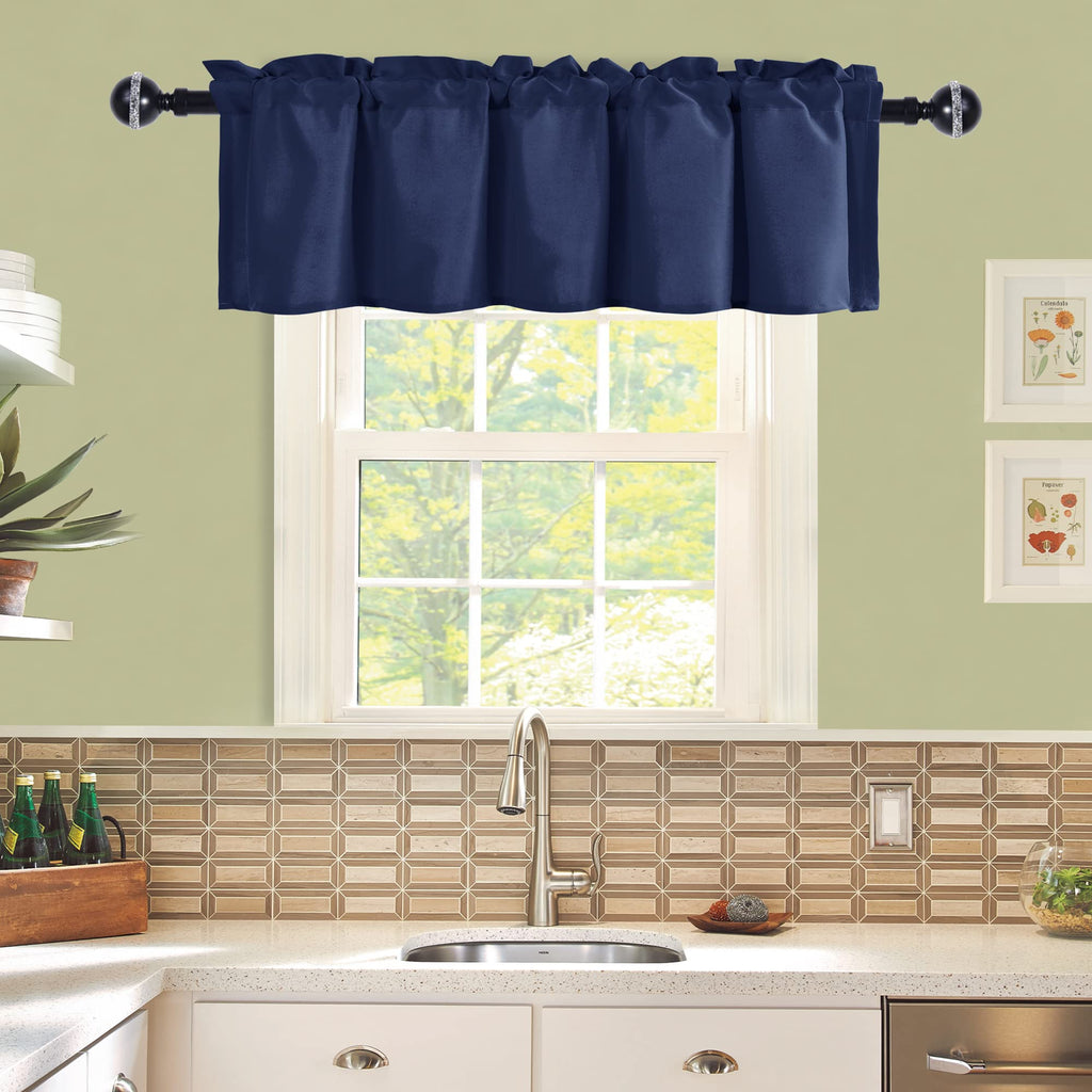 Navy Blue Valance Curtains for Window 1 Panel, 60 x 18 Inches