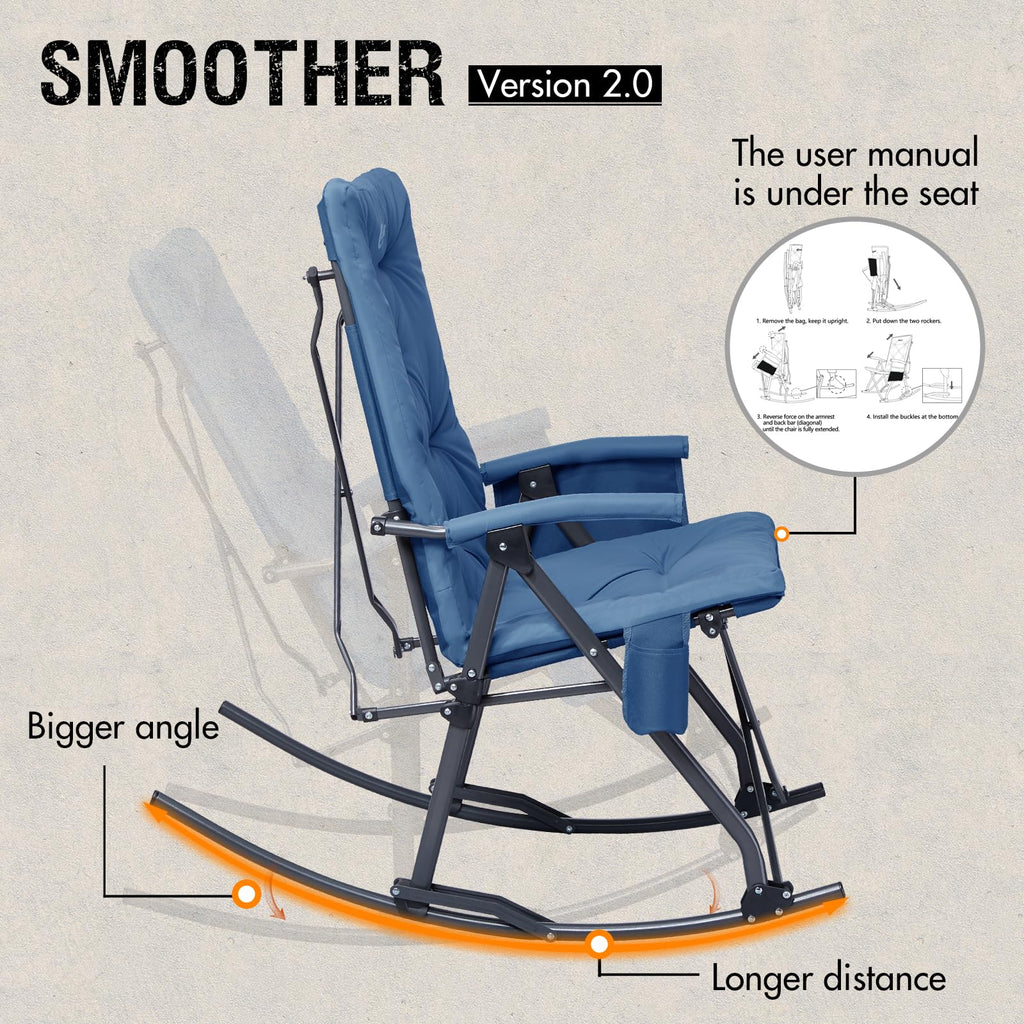 Thick Padded Folding Rocking Camping Chair Outdoor 400 LBS Blue