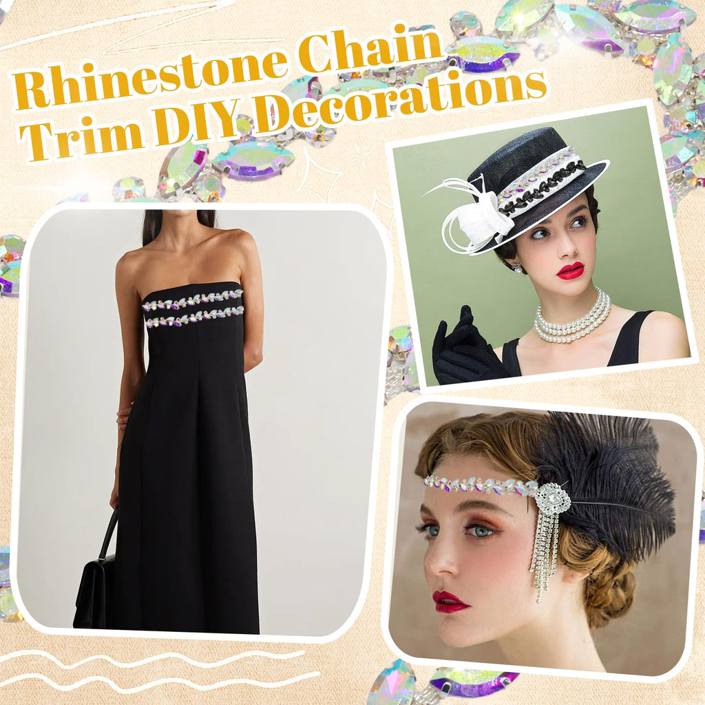 Rhinestone Trim Chain, 1 Yard, 0.59 Inch Wide, Silver AB
