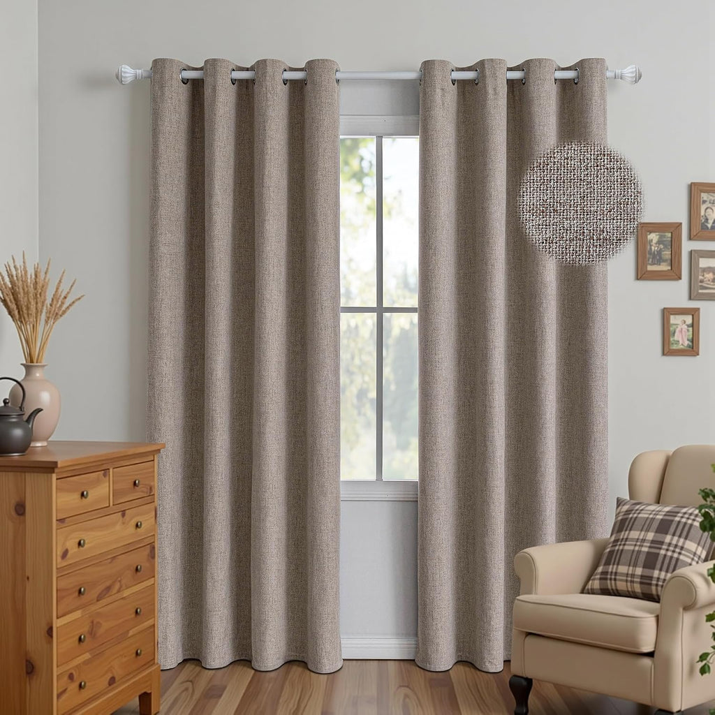 100% Blackout Curtains 96 Inches Long 2 Panels Set, Beige Curtains, Black Out Thermal Insulated Grommet Drapes