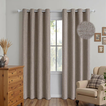 100% Blackout Curtains 96 Inches Long 2 Panels Set, Beige Curtains, Black Out Thermal Insulated Grommet Drapes