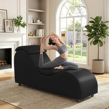 Yoga Chair Ergonomic, Curved Chaise Lounge with Adjustable Headrest, Black