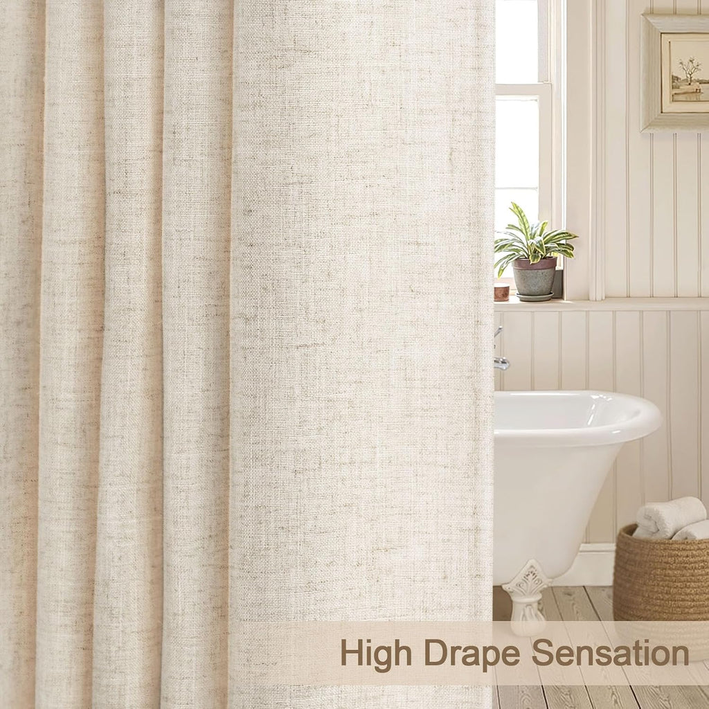 Ivory Linen Shower Curtain with Hooks, 72" W x 72" W