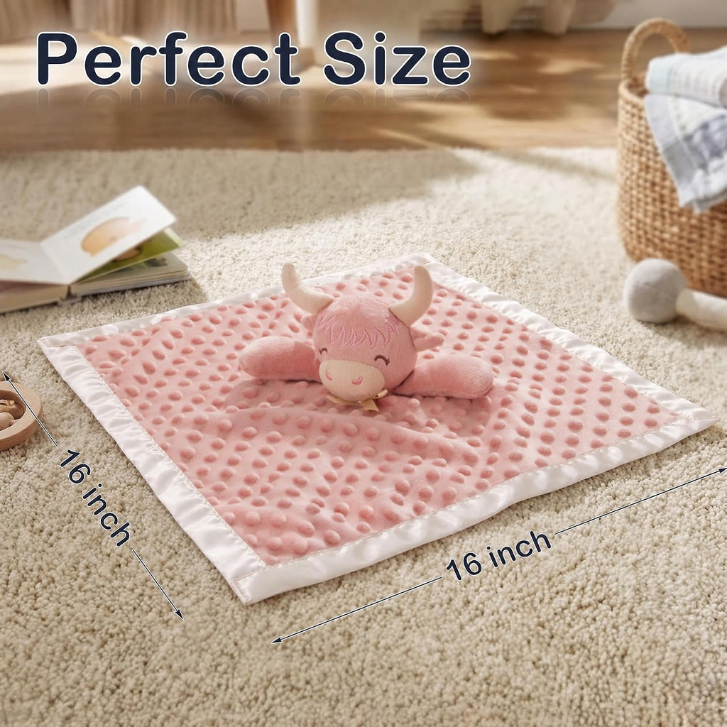 Highland Cow Security Blanket Soft Loveys for Babies for Boys and Girls Newborn Lovie Infant Blankie Cow Baby Stuff